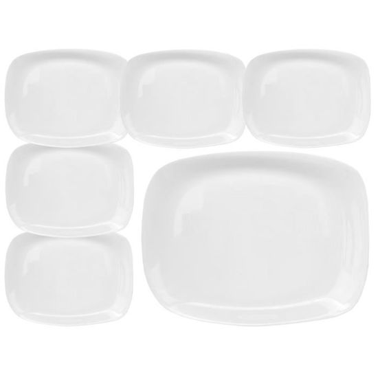 Plateaux De Service Rectangulaires - Lot 6 - 33x25cm - Plastique Alimentaire Blanc