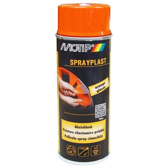 Bombe de peinture orange brillant élastomère pelable Motip Sprayplast 396564