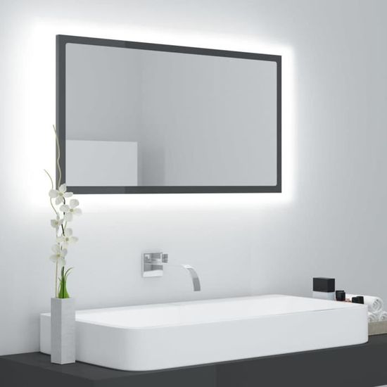 1421ROBUST•Miroir à LED de salle de bain Miroir Murale de Toilettes Parfait Gris brillant 80x8,5x37 cm Aggloméré