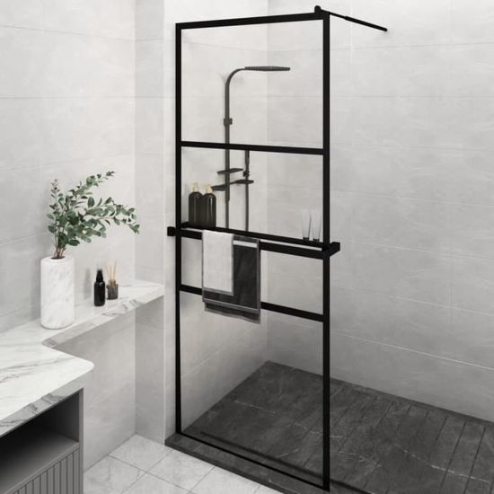 vidaXL Paroi de douche avec étagère Noir 80x195 cm Verre ESG&Aluminium 3185447