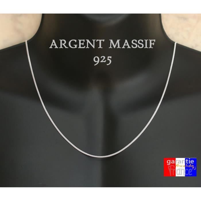 chaine homme argent 925 rhodié pour pendentif 60cm maille gourmette epaisse taille moyenne 1.8mm contre le noiricissement. Pochett