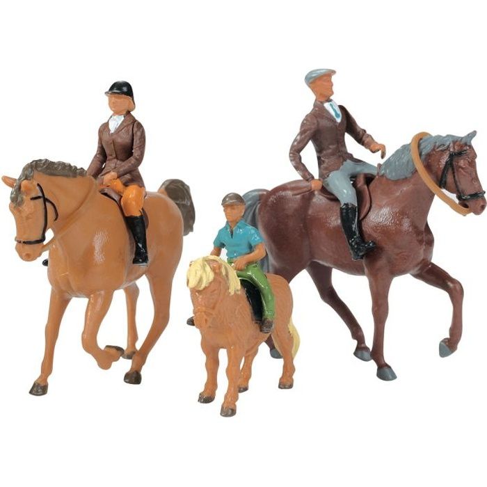 Lot de 6 figurines en plastique : 3 Chevaux avec cavaliers