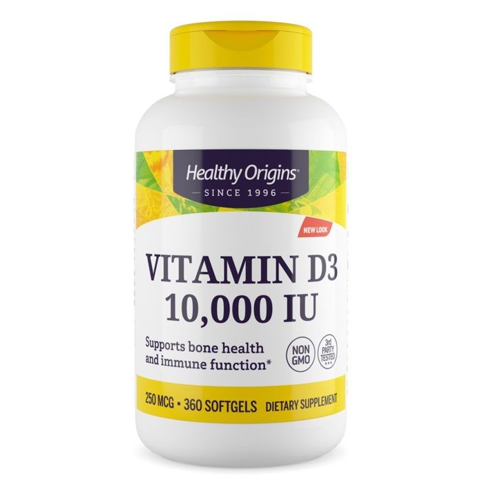 Healthy Origins, vitamine D3,10 000 UI,360 gélules.
