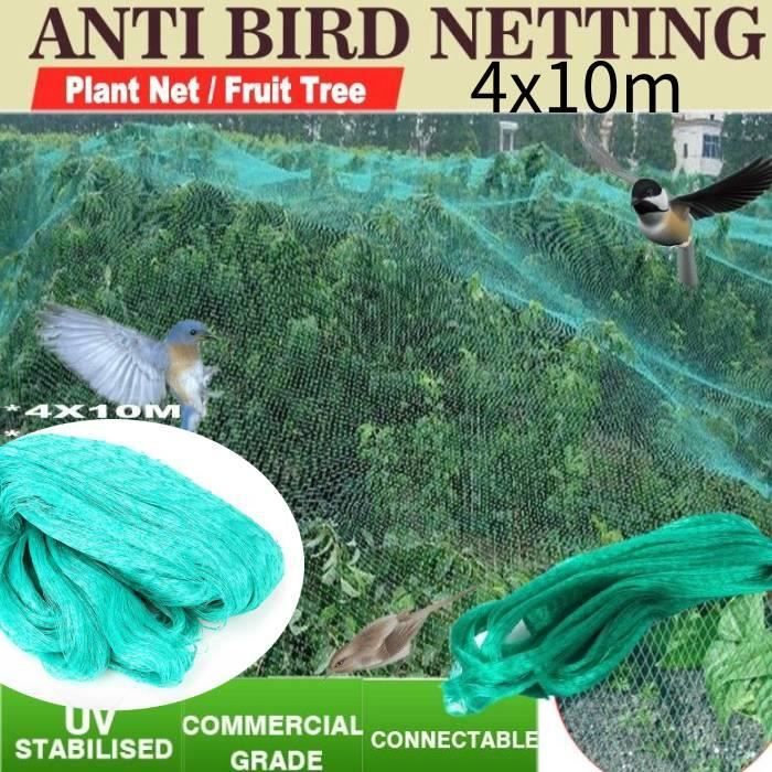 4x10M Anti-oiseaux Filet de volière Maille verte Protection pour Plante Légume Fruit Étang Jardin -YUH