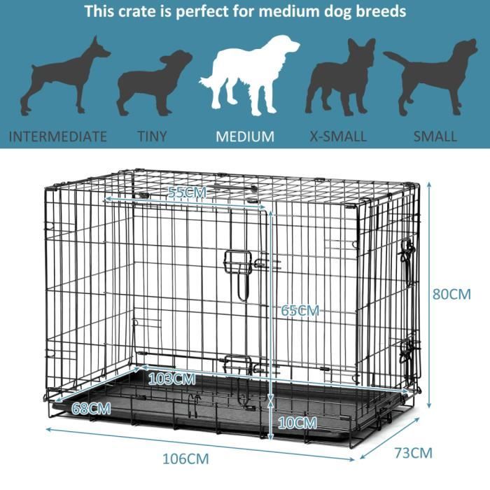 42-inch（XXL）Double Doors Metal Dog Crate Two Door Folding Dog Kennel Cage à chien pliante Montage Wire Mesh Pet Cage pour chine