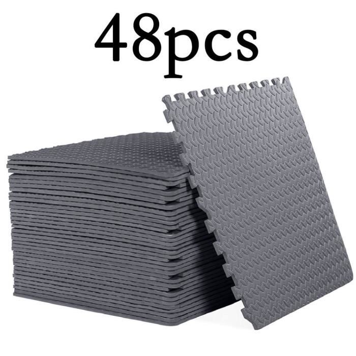 lot de 48 pcs Tapis de Protection de Sol 60 x 60 x 1cm Dalles en Mousse + Bordures Matelas Puzzle Tapis de Fitness,Gris