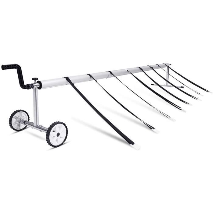 COSTWAY Enrouleur de Bâche pour Piscine Extensible de 1.5 à 5.7 M avec Pinces et Moulinet en Acier Inoxydable et Aluminium