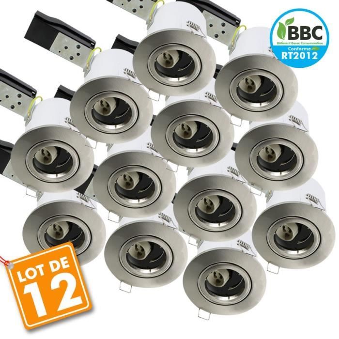 Lot de 12 Spot Plafond BBC acier brossé orientable diam 100