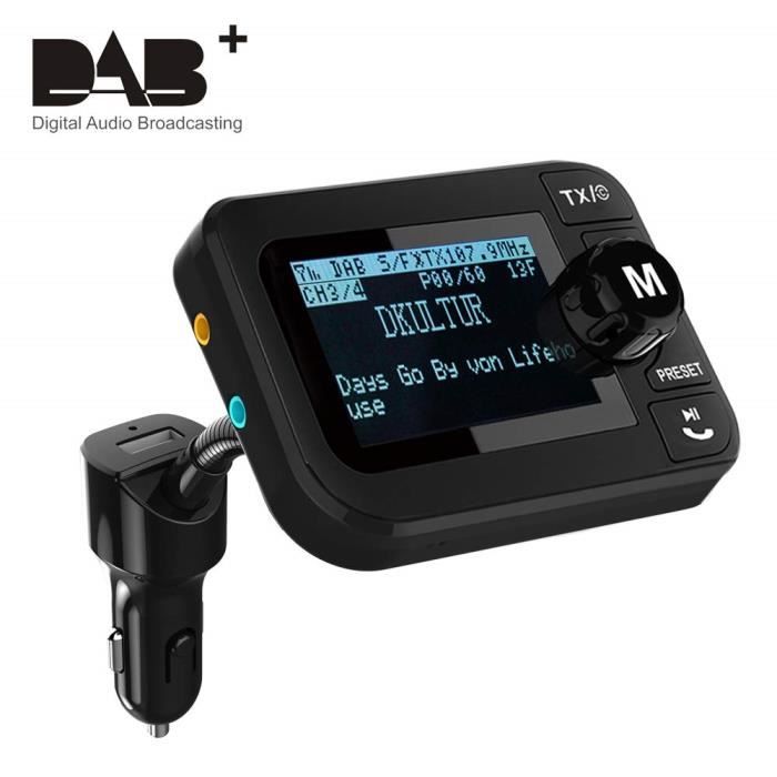 Esuper Emetteur Dab FM Autoradio pour Voiture Dab+ Transmetteur FM Bluetooth,écran LCD Large de 2,3 po,Chargeur Voiture 2.1A, Lec