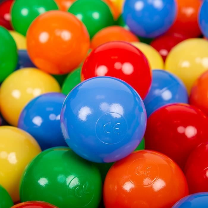 KiddyMoon 50 ∅ 7Cm L'ensemble De Balles Plastique Pour Piscine Enfant Fabriqué En EU, Jaune/Vert/Bleu/Rouge/Orange