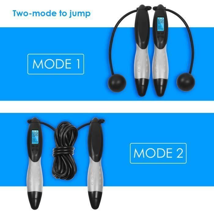 Corde à sauter numérique gris, Jump digital, corde à sauter en ABS + TPE avec compteur de sauts, Réglage du poids pour enfant adulte