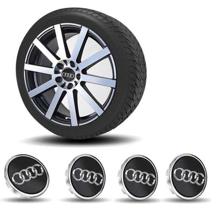 4pcs Logo Audi 69mm Centre De Roue Cache Moyeu Jante Emblème Noir jantes Insigne