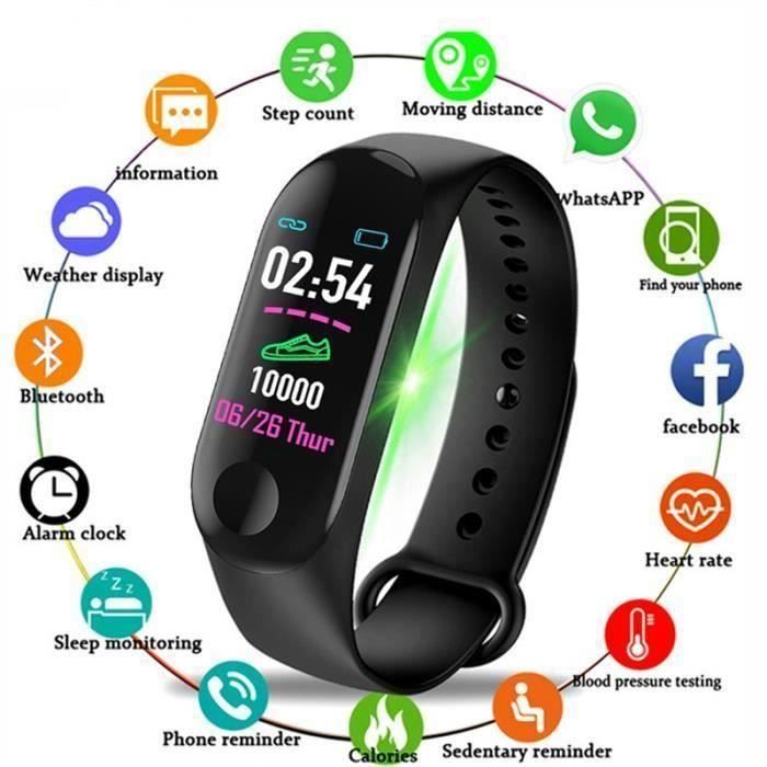 M3 Bracelet intelligent Étanche Fitness tracker pression artérielle moniteur de fréquence cardiaque - Noir