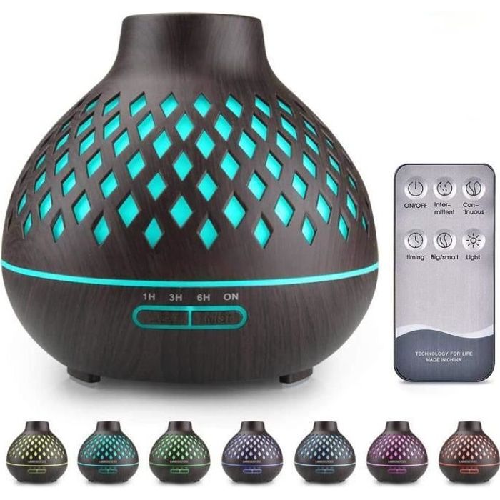 Diffuseur d'Huiles Essentielles, 400ml Humidificateur Ultrasonique avec LED pour la Maison, Yoga, Bureau, SPA, Chambre - Noir