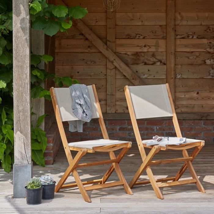 Chaise pliante en bois d'acacia et textilène (lot de 2) BDBD