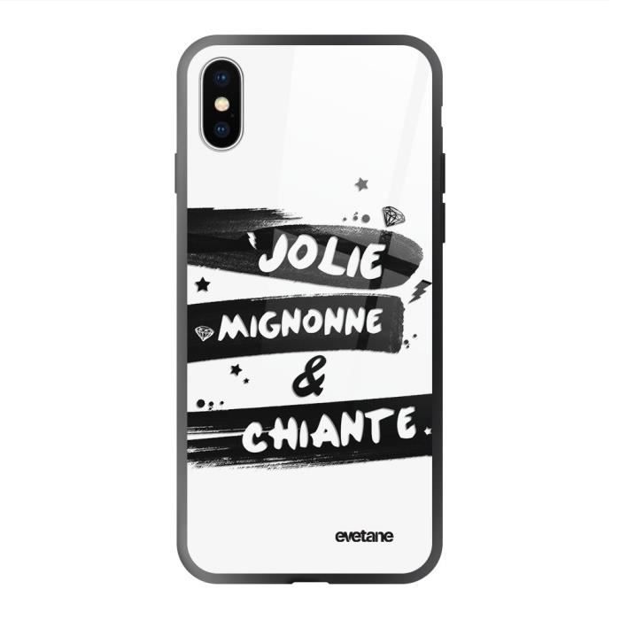 Coque en verre trempé pour iPhone Xs Max Jolie Mignonne et chiante Ecriture Tendance et Design Evetane.