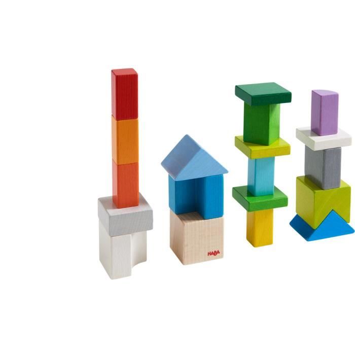 HABA - Jeu d'Assemblage 3D Cubes Mix - Jeu de Construction Enfant en Bois avec Formes Multicolores - Jouet Enfant 3 ans et +