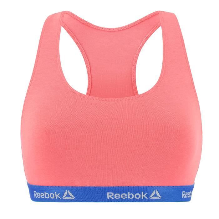 Brassière de sport en rose et bleu de la marque REEBOK pour femme avec le logo imprimé