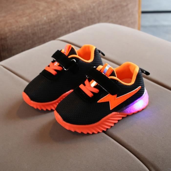 Enfants bébé filles garçons respirant maille Led lumineux Sport course baskets chaussures Orange