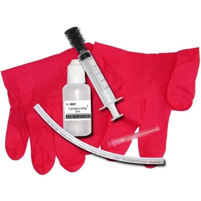 Kit de nettoyage têtes d'impression jet d'encre fabriqué en France produit nettoyant made in germany soufflet d'injection exclusif