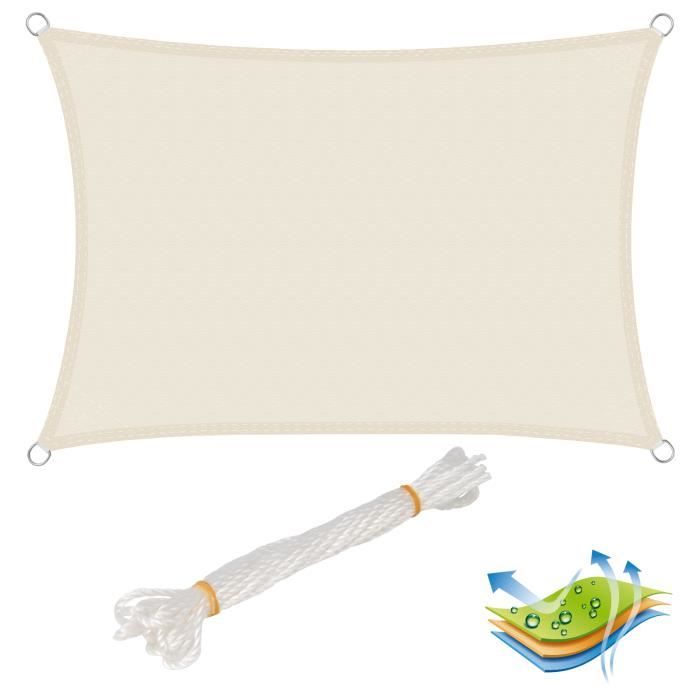 WOLTU Voile d’ombrage rectangulaire en polyester, protection contre le soleil avec protection UV pour jardin ou camping,4x6 m, Crème