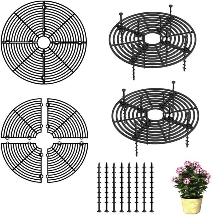 4 Pièces Cache-Pot de Fleurs en Grille avec 8 Piquets de Sol Grille Protection Plante Couvercle Inférieur Découpable