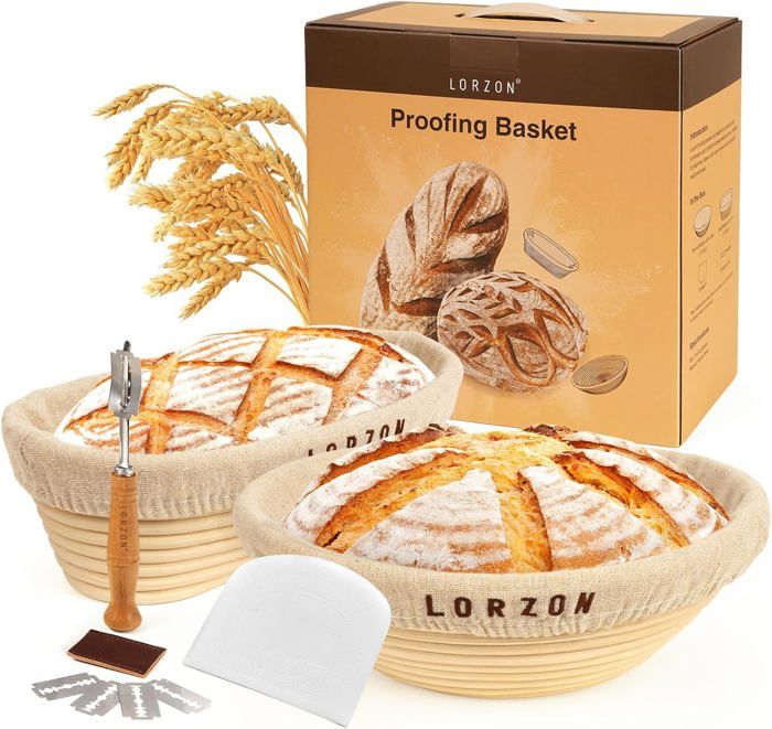 Kit Boulanger Maison Démoulage Facile AMAZY Banneton à Pain - Moule Pour Faire Son Pain Et Son Levain - Panier à Pain En Rotin Naturel Panier Pain Professionnel Artisan