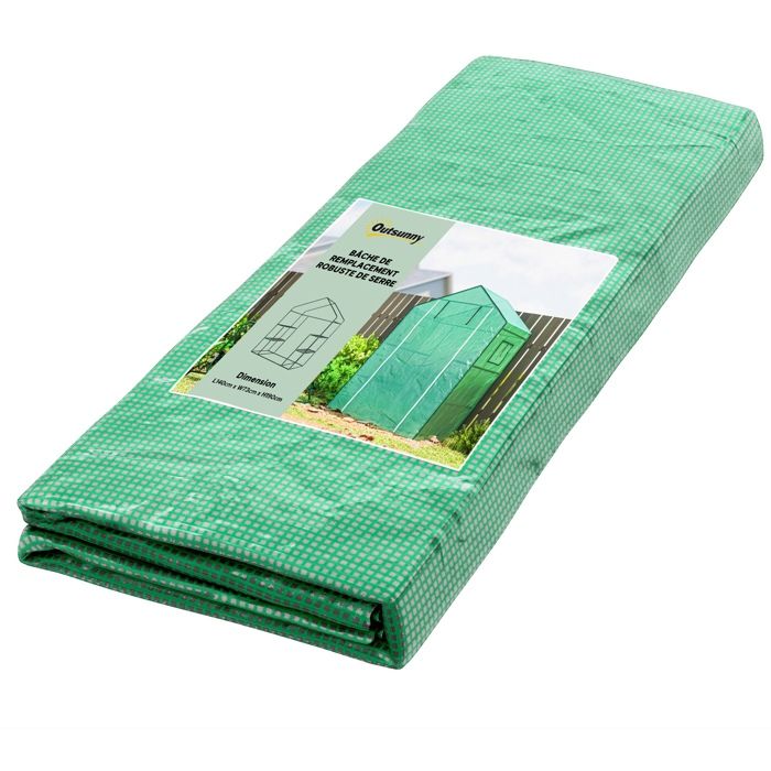 Bâche de remplacement pour serre de jardin Outsunny 140 x 73 x 190 cm avec fenêtre porte anti-UV pour le jardin - Vert