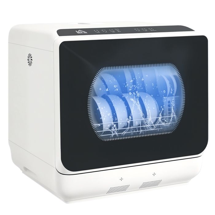 Mini lave-vaisselle - HOMCOM - 4 couverts 5 programmes réservoir deau 6L - commande tactile - affichage LED - blanc