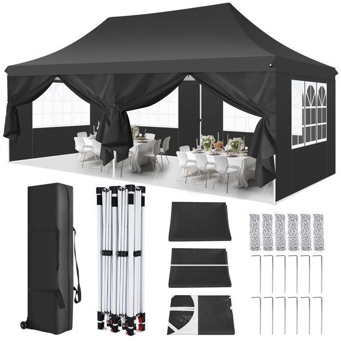 Tonnelle Pliante Instantanée YITAHOME 3x3 M - Avec Sac à Roulettes, Piquets, Cordes - Pour Terrasse, Plage, Marché, événements Extérieurs