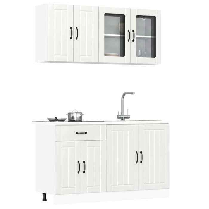 vidaXL Ensemble de 4 meubles de cuisine Lucca en bois dingénierie blanc brillant 3314863