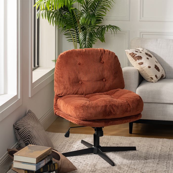 MEUBLES COSY Fauteuil Rotatif et Réglable Sans accoudoirs en Velours Côtelé Brique et Pieds Croisés Noir Style Moderne -ALINTONEX