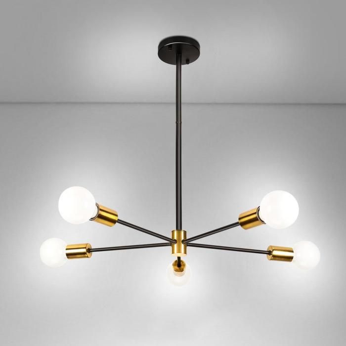 WOTTES Plafonnier Industriel 5 têtes - Vintage Luminaire en Métal Noir et Cuivre - Rétro Lustre Plafonnier pour Salon Cuisine Bar