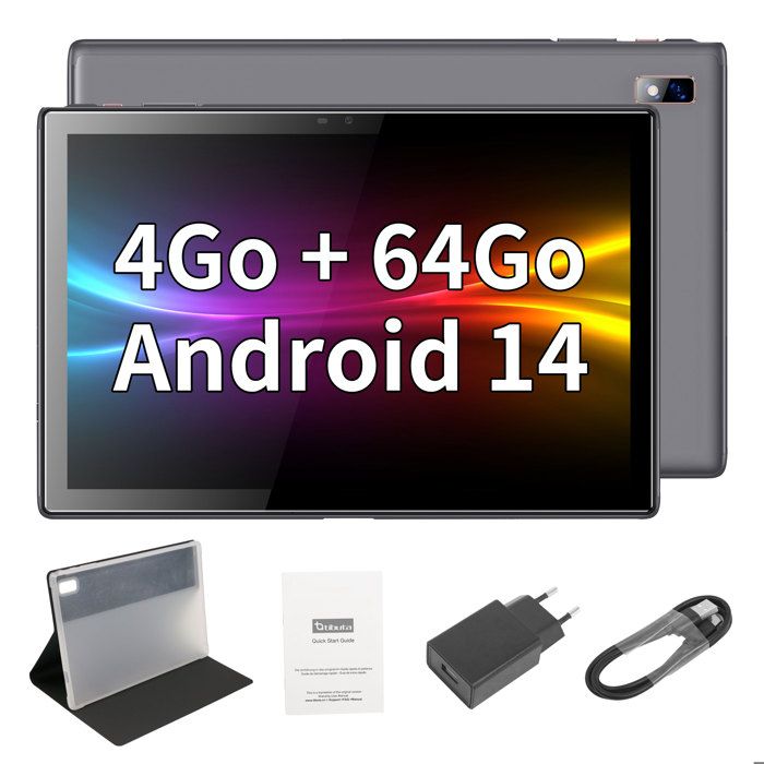 Tibuta A40 New Tablette Tactile 10 Pouces Tablets Android 14 avec boîtier 4 RAM+32 ROM Jusquà 128 Go Quad-Core 5000mAh Batterie