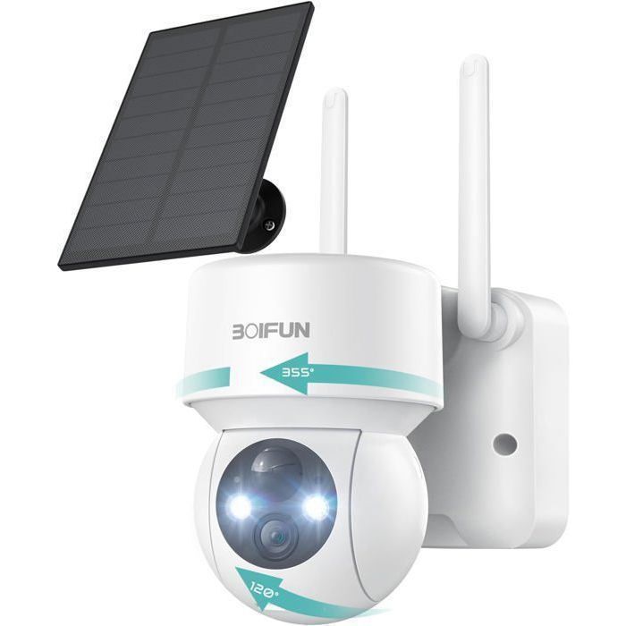 Caméra Surveillance WiFi Extérieure 360° - 3 Objectifs, Vision Nocturne Couleur - Détection Humaine - IP65 - 3