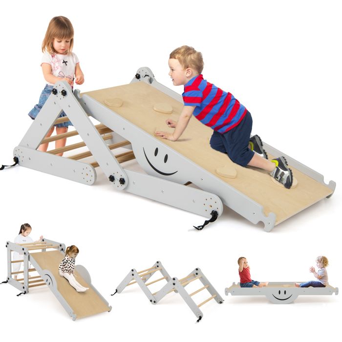 Jouet D'Escalade COSTWAY 5 En 1 : Toboggan, Bascule, Rampe D'Escalade, Tunnel Pour 3 Ans+,Charge