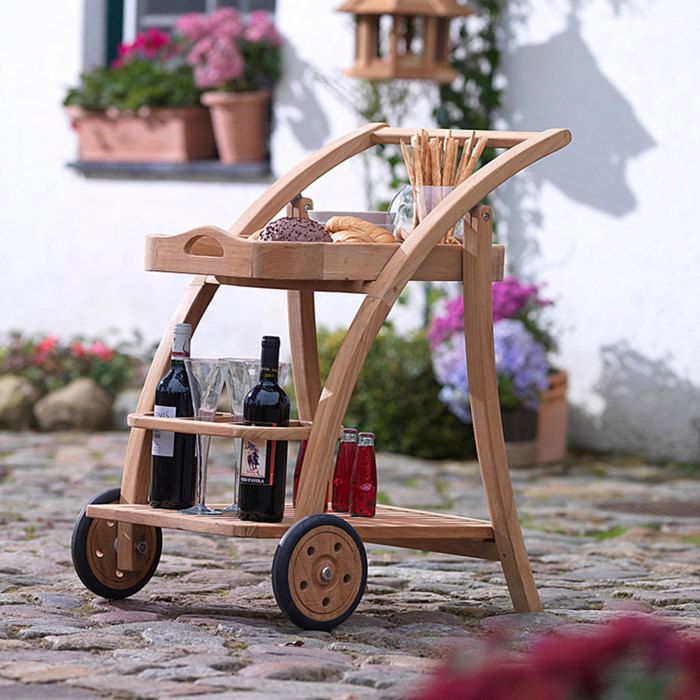 Desserte à roulettes de jardin en teck naturel