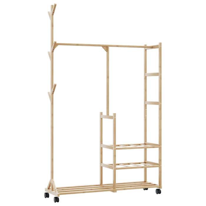 vidaXL Porte-vêtements et étagères et roulettes 100x38x1755cm bambou porte-manteau porte-manteau avec étagère 4008919