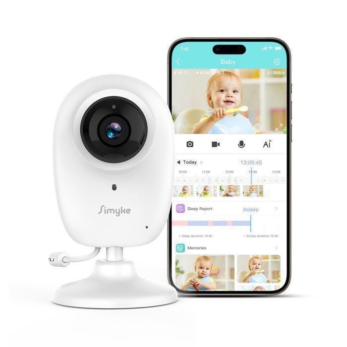 Moniteur Bébé Vidéo Intelligent 1080P WiFi Détection AI Surveillance Pleurs Berceuse Vision Nuit HD Audio Double App Cloud/SD