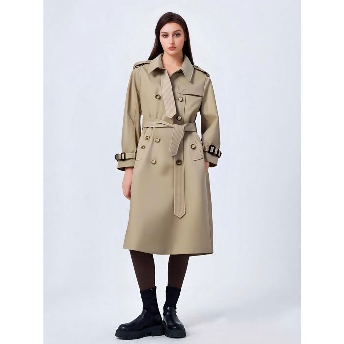Manteau D'hiver Long Pour Femme - Coupe Ajustée, Double Boutonnage, En Laine - Élégant Et Chaud Pour Le Bureau Ou La Ville