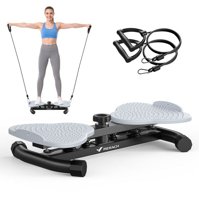 Twister abdominal - MERACH - Plaque de torsion+Bandes Élastiques Résistance - Motif antidérapant - Charge 136 kg - Silencieux - Noir