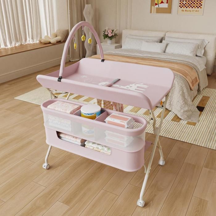 JEOBEST Table à Langer Pliable pour Bébé Table à Langer Mobile avec Roulettes et Matelas à Langer Hauteur Réglable
