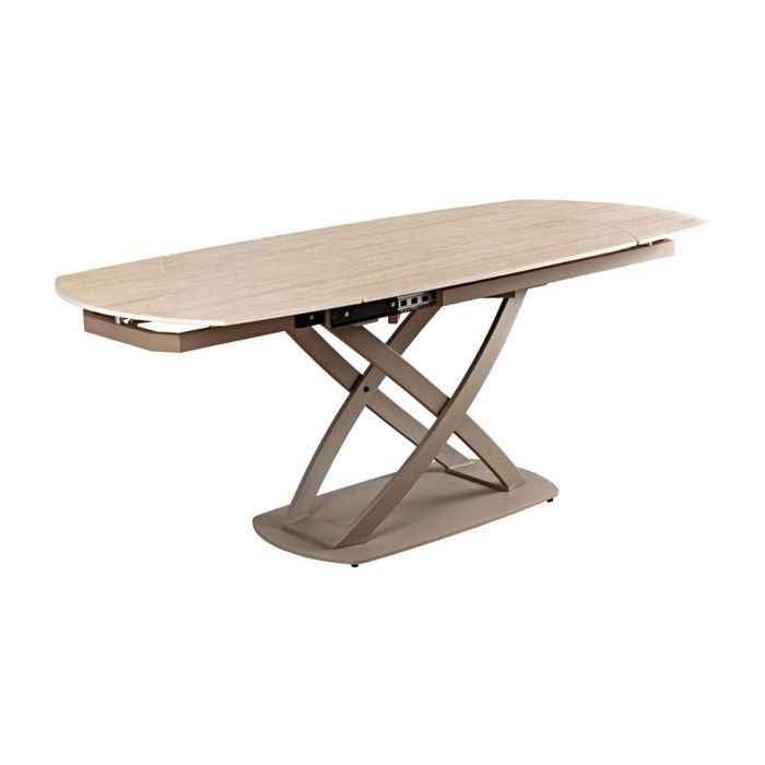 Table ATONIA – Ovale extensible 130 à 190 cm – Plateau céramique effet marbre beige – Pieds métal – Style moderne