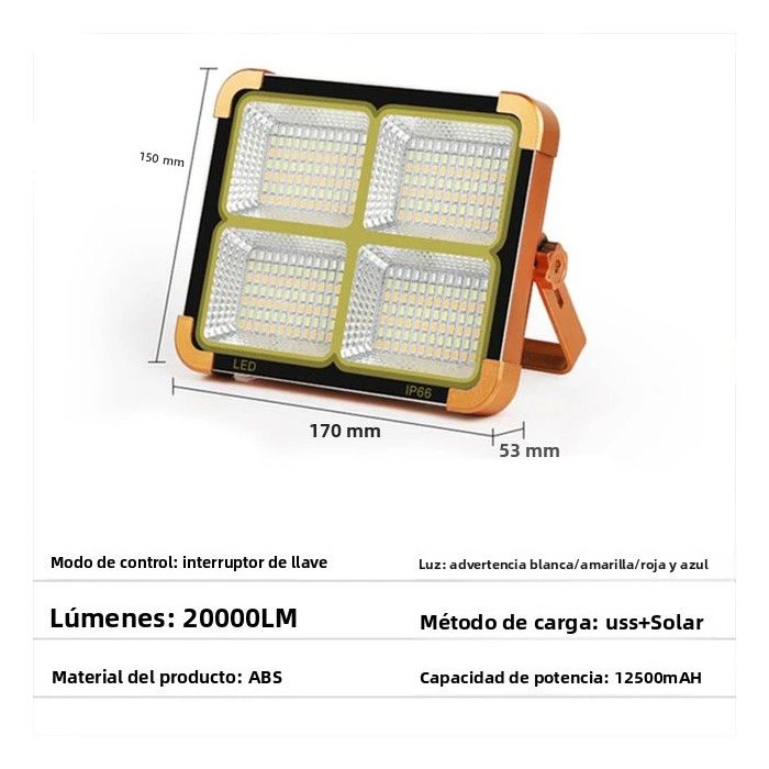 Projecteur LED solaire dextérieur rechargeable avec réflecteur projecteur de chantier rechargeableK55