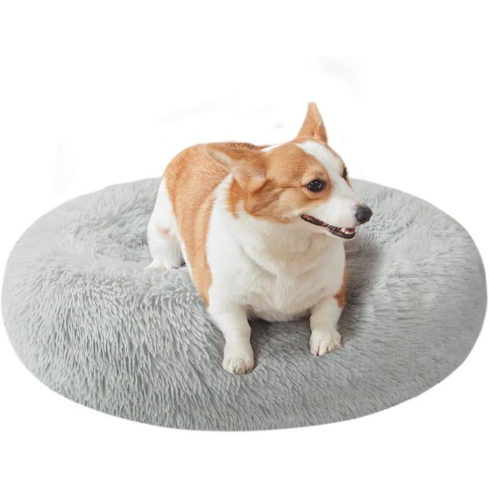 Panier pour grands chiens rond gris 70 cm panier confortable et doux avec fond antidérapant