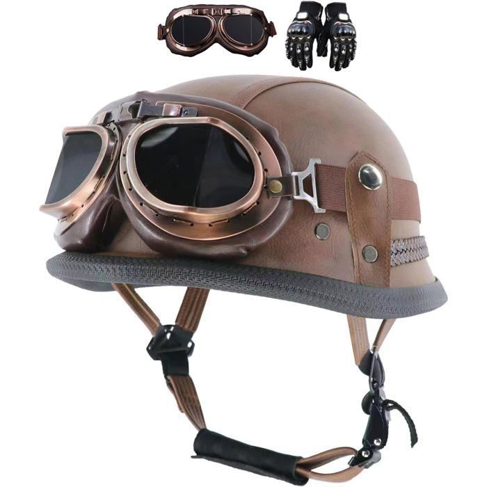 Casque Jet Vintage Vintage Casque Jet Homologué Casque Moto Demi-jet - Certifié ECE/DOT - Noir Mat - Taille L - Pour Scooter/custom Casque Moto Intégral Femme Casque Moto Jet Vintage