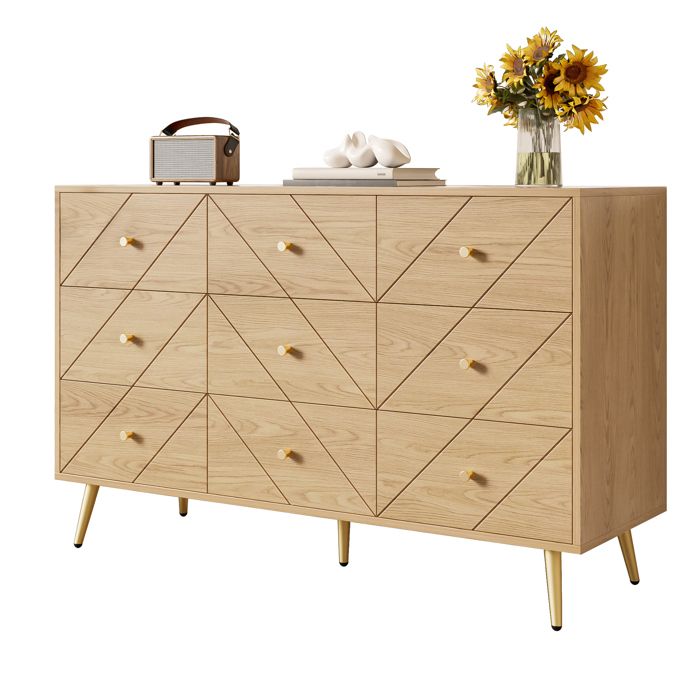 Commode moderne - 120x39x80 cm - 9 tiroirs - Pieds en fer - Motifs géométriques
