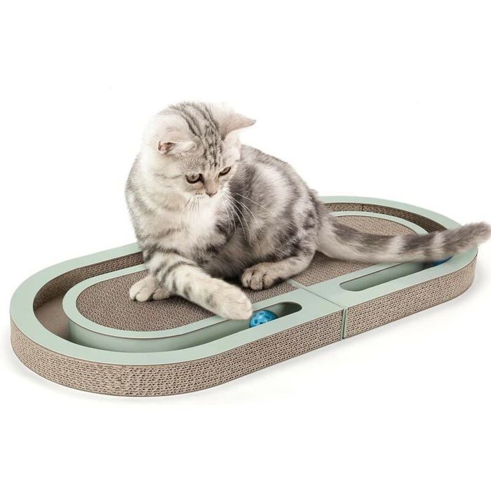 Meilleurs prix pour Griffoir pour Chat Carton Grattoir Chat avec Boule de Cloche Planche Grattoir Chat Réversible Label