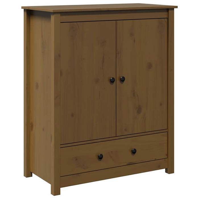 Buffet en bois de pin massif - GKO - Marron miel - 83x41 5x100 cm - 2 compartiments - 1 tiroir - Portes anti-poussière