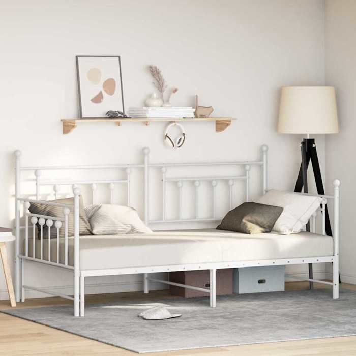 Structure de lit de jour - UU - 90x200 cm - Blanc - Acier - Extensible - Cadre à lattes - Anti-rayures